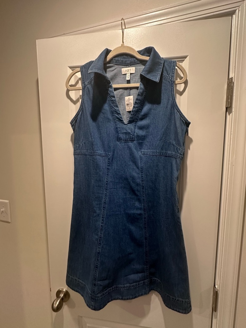 LOFT Sleeveless Denim A-Line Dress in Blue